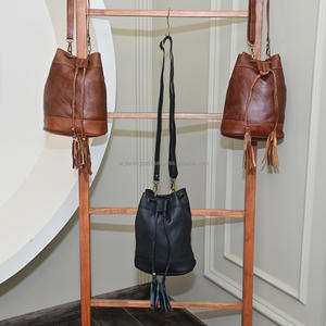 High Quality Wholesale Custom Genuine Leather Crossbody Bucket Bags for Women's Vintage Style Cowhide Leather Tassel Handbags - Product Image 3