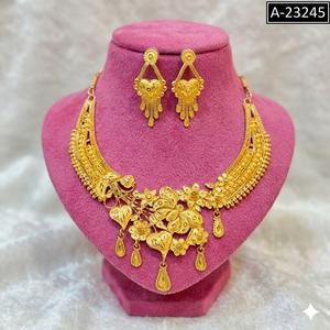 Conjunto de Collar y Pendientes de Flor Chapados en Oro de 24K para Mujer, Joyería Clásica para Boda, Aleación A-23245 - Product Image 1