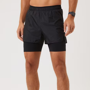 Pantalones Cortos Deportivos Negros de Secado Rápido para Hombre, con Cintura Elástica, Color Sólido, Tejido de Tela, Corte Corto - Product Image 1
