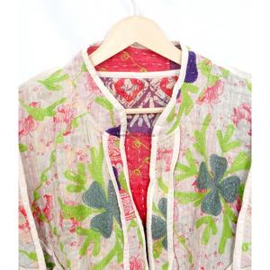 Vintage Women's 100%<b>Kantha</b> <b>Jacket</b> Handmade Indian Embroidered Bohemian Style with openclosure fashionable <b>jackets</b> floral pattern - Product Image 2