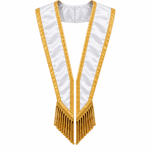 Écharpe Maçonnique Personnalisée de l'Arche Royale en Satin Blanc, Régalia Cérémonielle avec Bordure Dorée Brodé et Franges, Écharpe de Présentation pour Loge - Product Image 3