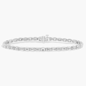 14K White <b>Gold</b> Emerald Cut Lab Grown Diamond Bezel <b>Set</b> Tennis Bracelet IGI Certified Luxury Gift Jewelry for Women - Product Image 4