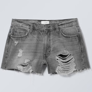 Shorts de Mezclilla Desgastados de Cintura Alta para Mujer, Estilo Casual de Verano, Vintage, Corte Regular, Dobladillo Deshilachado, Tela de Algodón, Lavado Claro - Product Image 1