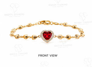 Elegante pulsera en oro de 18 quilates con halo de rubí en forma de corazón, eslabones inspirados en conchas con diamantes naturales, diseño romántico de alta costura y lujo. - Product Image 2