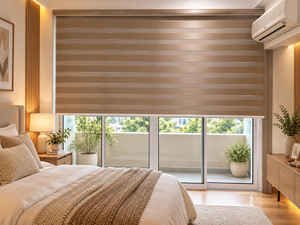 Stores enrouleurs horizontaux électriques modernes en tissu filtrant la lumière, design minimaliste intégré de haute qualité pour fenêtre coulissante - Product Image 1