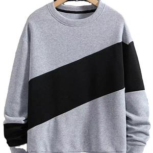 Unisex Oversized <b>Crew</b> <b>Neck</b> <b>Sweatshirt</b> Color Blocking Gray <b>Black</b> Knitted Pullover Casual Autumn Wear - Product Image 1