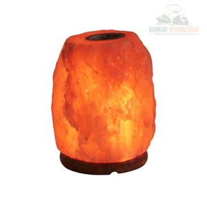 Lámpara Difusora de Aceite Aromático de Sal del Himalaya Natural, Quemador de Aceite Esencial Hecho a Mano, Luz Nocturna con Base de Madera para Spa - Product Image 1