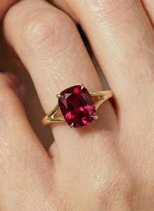 Cushion Cut Ruby Engagement <b>Ring</b> Split Shank Solitaire 925 Sterling Silver 14K Gold Plated July Birthstone Gift - Product Image 6
