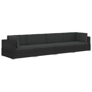 4-Piece Black Poly <b>Rattan</b> Patio <b>Sofa</b> Set with <b>Cushions</b> - Product Image 2