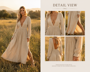 Robe longue fendue élégante de soirée à volants légers et taille smockée, personnalisable pour marque, vente en gros - Product Image 4