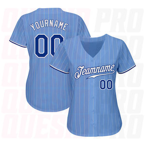 Dernier design de maillot de baseball pour hommes, prix raisonnable, bleu clair, blanc à rayures fines, blanc royal, maillot de baseball authentique - Product Image 2