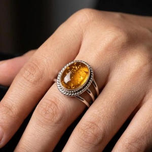 Bague en ambre baltique naturel, argent sterling 925, bague faite à la main, ambre taillé ovale, bijoux en argent, fournisseur en gros - Product Image 4