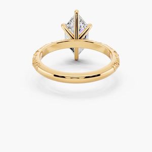 Anillo de compromiso solitario floral vintage con diamante cultivado en laboratorio de corte marquesa holandés certificado por IGI en oro de 10K/14K/18K y plata 925/935 - Product Image 4