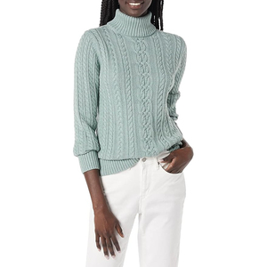 Women's Light Blue Turtleneck Pullover Knitted Sweater Full Sleeve Solid Color 100% Acrylic Casual Autumn Wear - Product Image 1