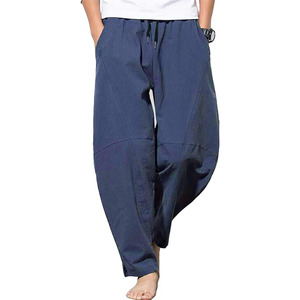 Men's Cotton Linen Drawstring <b>Pants</b> Elastic Waist Casual <b>Summer</b> Beach <b>Pants</b> - Product Image 1
