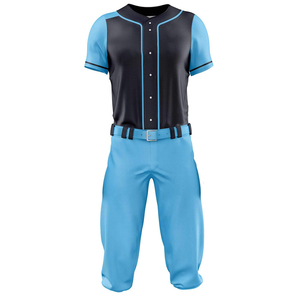Conjunto de Uniforme de Béisbol Sublimado Personalizado, Jersey de Manga Corta y Pantalones para Hombre, Color Azul y Negro con Bloques de Color, Absorbe la Humedad, Corte Regular - Product Image 1