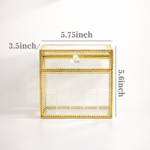 Lavish Glass And Metal Gold Edge Lipstick <b>Box</b> Organizer For Vanity Storage And Luxury Makeup Display Handcrafted From India - Product Image 2