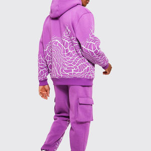 Ensemble de survêtement pour homme, violet uni, à fermeture éclair, à capuche, manches longues, style streetwear, design 2 en 1, coupe classique, vêtements d'automne - Product Image 3