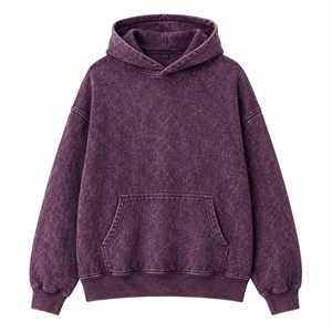 Pull-over uni vintage délavé effet usé respirant avec logo personnalisé style streetwear hip-hop en molleton bouclette 100 % coton 350 g/m² épais - Product Image 2