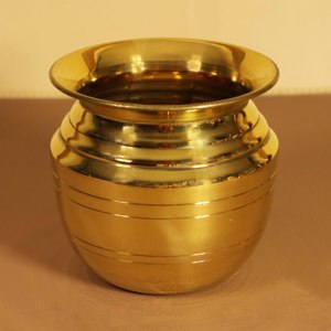 Pot à eau rond sculpté en laiton doré Kalash Lota pour la décoration de la maison, la décoration rituelle du temple - Product Image 5