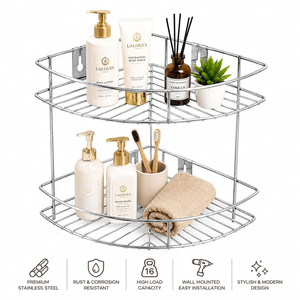 Étagère murale en acier inoxydable à deux niveaux, grande capacité, organisateur de rangement de cuisine, étagère murale robuste, rangement pour salle de bain et garde-manger - Product Image 4