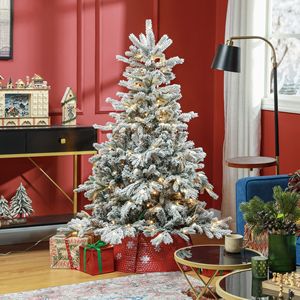 6ft Artificial Prelit Christmas Tree with Warm White LED <b>Lights</b> Snow Flocked <b>Branches</b> Metal Base 7ft/180cm for Decorations - Product Image 2