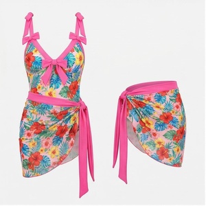 Ensemble tankini 2 pièces à imprimé floral avec détail nœud et jupe portefeuille pour femme - Product Image 1
