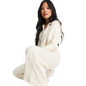 Womens Cropped Full Zip Tracksuit <b>Two</b> <b>Piece</b> Casual <b>Lounge</b> <b>Set</b> Turn Down Collar Wide Leg Relaxed Fit Elastic Waist Activewear Out - Product Image 3
