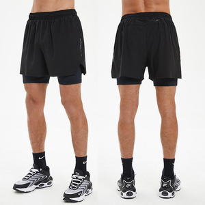 Custom Men 2 1 Gym Shorts Compression Liner Running Workout Shorts Phone Pocket Oxford Fabric <b>Mid</b> Waist Wholesale Supplier OEM - Product Image 4