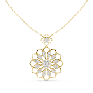 Pendentif en or blanc 14 carats avec fleur de diamant, chaîne à maillons, diamant taille brillant rond, bijoux pour femme, cadeau, anniversaire, mariage - Product Image 1