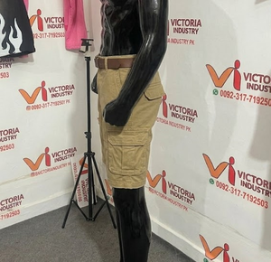 Shorts cargo décontractés pour hommes en coton et élasthanne, taille mi-haute, couleur unie, respirants, en tissu tricoté, pour l'été et les activités de plein air - Product Image 2