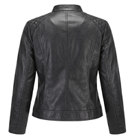 Jaket Bomber Kulit Hitam Wanita Kerah Bulat Panel Bahu Berlapis Ritsleting Depan Saku Resleting Katun Cepat Kering Bernapas