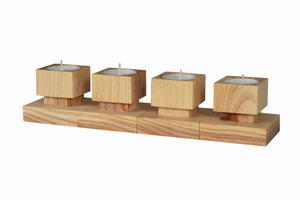 Blocs de bougies carrés, quatre supports en bois identiques en forme de cube supportant des inserts ronds en métal pour bougies chauffe-plat - Product Image 4