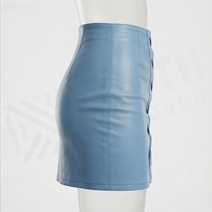 Women High Waist Faux Leather <b>Mini</b> Pencil Skirt With Button Side Detail Sexy Solid Color All Seasons Wear - Product Image 1