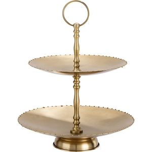 Bandeja de Servir de Tres Niveles de Alta Calidad, Base Redonda de Metal Dorado Martillado, Plato para Fiestas, Estilo Glam, de la India - Product Image 3