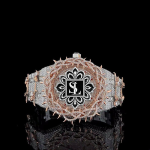Luxury <b>Men's</b> <b>Watch</b> Two-Tone Iced Out | Rose <b>Gold</b> Dial Moissanite & VVS Diamond ETA Quartz Movement Metal Strap Hip Hop <b>Watch</b> - Product Image 3