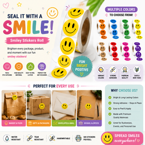 Custom Smiley <b>Sticker</b> <b>Roll</b> Self Adhesive Labels Colorful Face <b>Stickers</b> For Packaging Gift Wrapping Office School And Product - Product Image 5