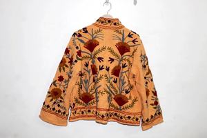 Chaqueta de algodón Suzani bordada a mano abrigo amarillo mujer desgaste chaquetas de invierno - Product Image 6