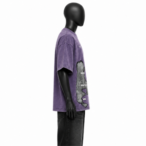 Heavyweight Cotton Acid Wash Streetwear T Shirt Vintage Oversized Graphic <b>Tee</b> Men Hip Hop Retro Drop Shoulder Purple Custom Top - Product Image 2