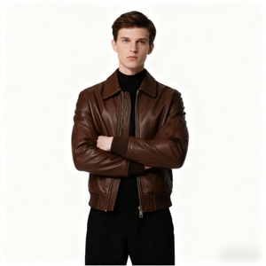 OEM Men's High Quality Genuine Leather Casual Eco-Friendly Waterproof Embroidered Front Zipper Closure Letter Pattern <b>Jacket</b> - Product Image 5