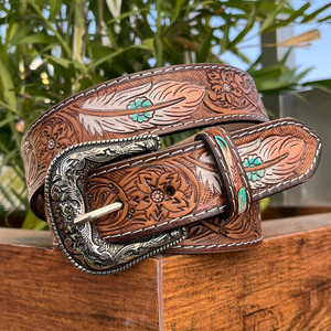 Cinturón de cuero artesanal de primera calidad para hombres y mujeres con hebilla de imagen Vintage Cinturón de piel de vaca genuino de lujo personalizado hecho a mano - Product Image 2