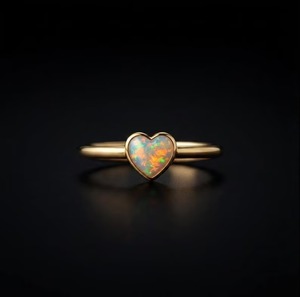 Bague en or plaqué 14 carats avec opale en forme de cœur, bague de mariage et d'anniversaire pour enfants, bague de fiançailles minimaliste, bijoux délicats faits à la main - Product Image 1