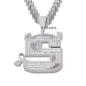 Men's 925 Silver Rhodium & 18K Gold Plated Moissanite <b>Number</b> 5 Pendant Hip Hop Chain Everyday Wear - Product Image 2