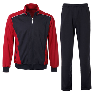 <b>Men's</b> Red Navy Color Block Tracksuit Set Full Zip <b>Jacket</b> With Side Pockets Regular Fit Sporty Style Autumn Wear Cotton Material - Product Image 1