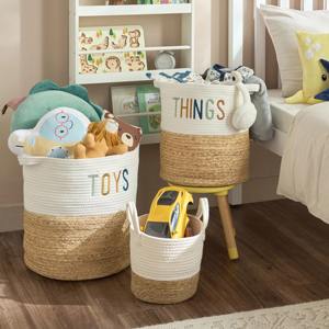 Cesta redonda de jacinto de agua combinada con tela de algodón. Cesta de almacenamiento hecha a mano. Venta al por mayor. Ecológica. Hecho en Vietnam. - Product Image 3