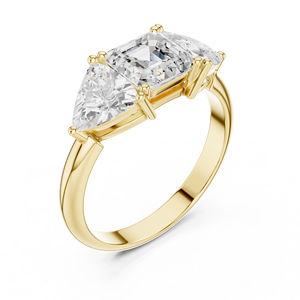 Bague en or jaune à trois pierres taille émeraude avec pierres latérales en forme de poire, élégante bague de fiançailles pour femme, bijoux raffinés - Product Image 4