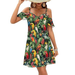 Vestidos Mini Casuales de Verano para Mujer 2026, Vestido de Tirantes Finos con Estampado Tropical, Mezcla de Poliéster Suave y Transpirable, Cuello en V - Product Image 1