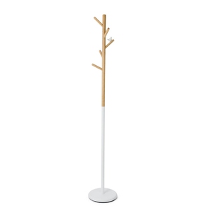 Classic design 2 tone white and wood <b>coat</b> <b>stand</b> <b>with</b> round base minimalist entryway available in customized size shapes colors - Product Image 1