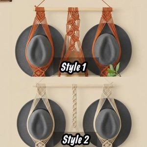 JNC set-3 Porte-chapeaux mural en macramé de coton bohème à 3 fentes pour chapeaux de paille, organisateur mural pour l'entrée - Product Image 2