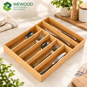 Natural Wood Modern Kitchen <b>Drawer</b> Organizer <b>Tray</b> with Multiple Compartments Portable & Sustainable - Product Image 3